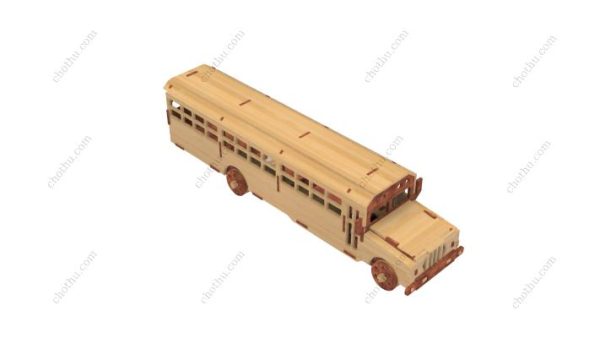 Mô hình xe buýt đồ chơi gỗ cắt bằng laser - Mô hình 3D - Hình ảnh 5