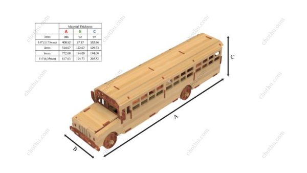 Mô hình xe buýt đồ chơi gỗ cắt bằng laser - Mô hình 3D - Hình ảnh 4