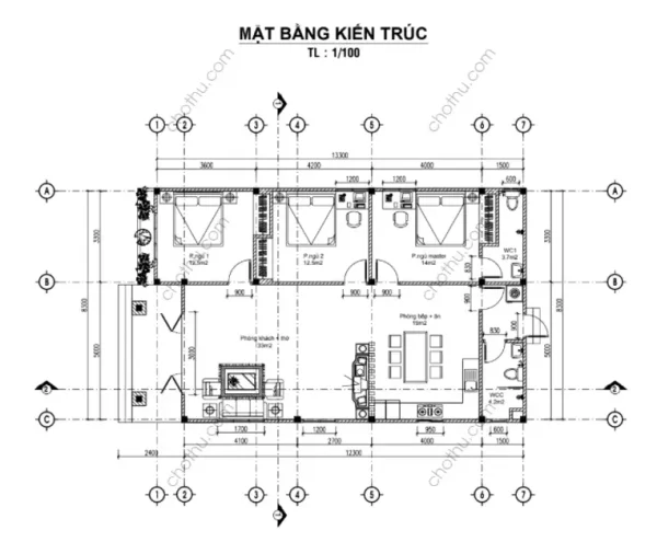 Mẫu nhà cấp 4 mái Thái diện tích: 8.3x12.3m - V841 - Hình ảnh 7