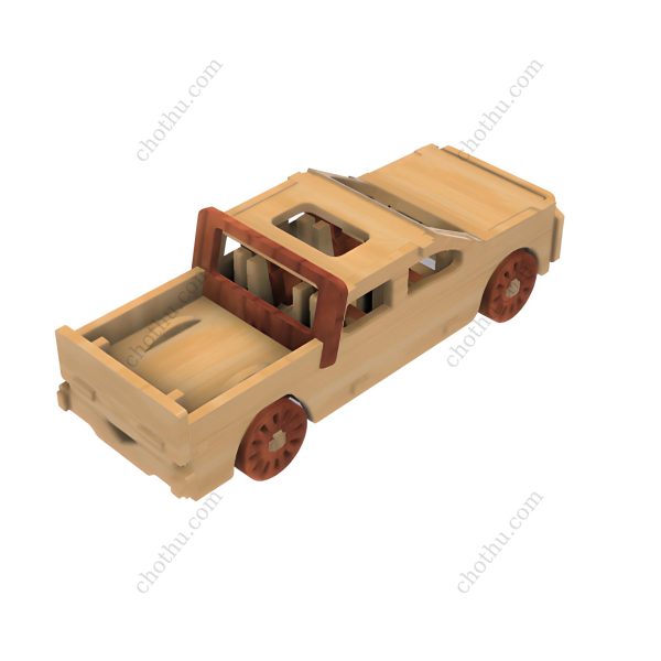 Đồ chơi gỗ cắt laser xe bán tải chở hàng - Mô hình 3D